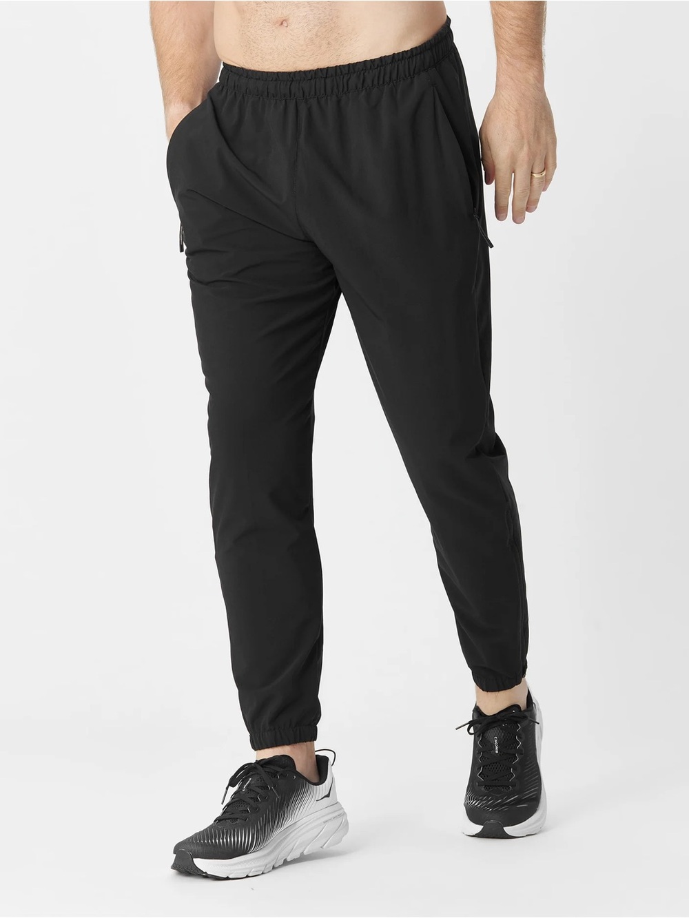 Rabbit Mens Running Pants RM262 Black Stretch Jogger Ankle Zippers